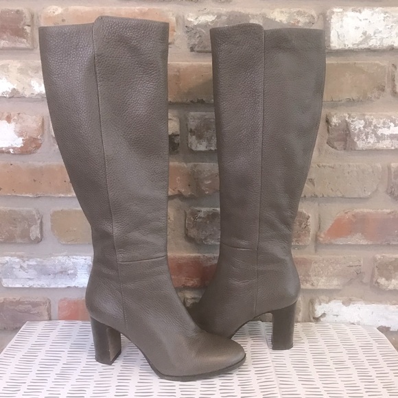 CECIL FREE PEOPLE Women’s Taupe Pebble Leather Tall Stacked Heel Boots 38